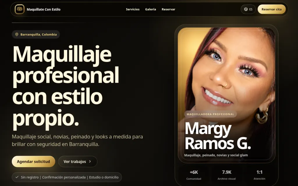 Vista previa del sitio Maquíllate Con Estilo, belleza y maquillaje profesional con agenda automatizada